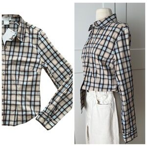 LIFE Plaid Checkered Cropped Button Down Shirt Ryan Sz Medium